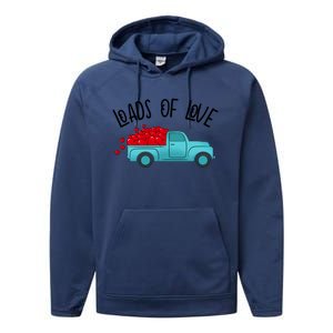 Valentines Day Pickup Dump Truck Loads Of Love Gift Performance Fleece Hoodie