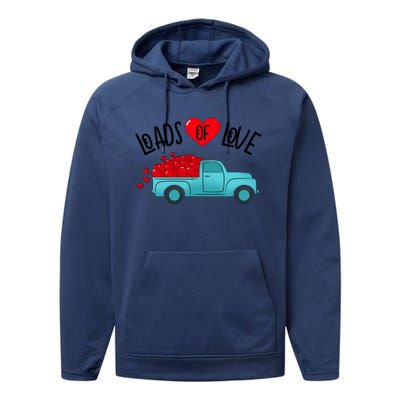 Valentines Day Pickup Truck Loads Of Love Gift Performance Fleece Hoodie