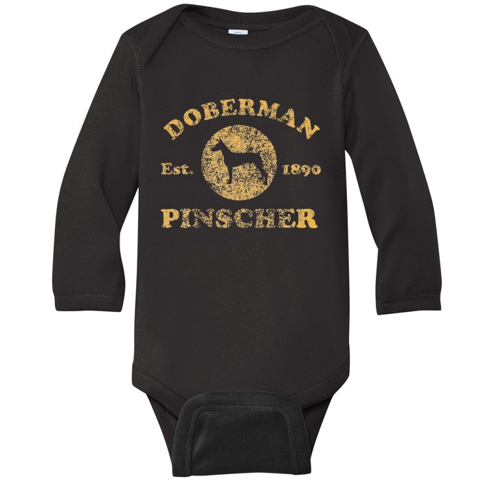 Vintage Doberman Pinscher Est. 1890 Doberman Dog Gift Baby Long Sleeve Bodysuit