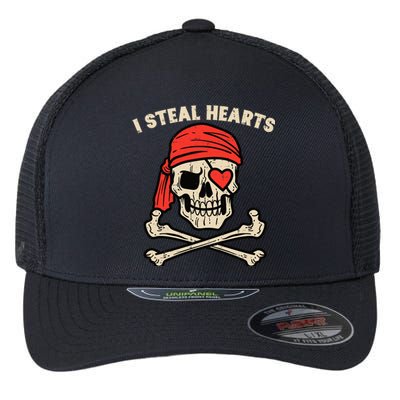 Valentines Day Pirate I Steal Hearts Cool Flexfit Unipanel Trucker Cap