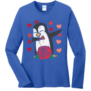 Valentines Day Penguin Dab Dance Great Gift Ladies Long Sleeve Shirt