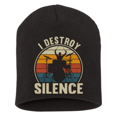 Vintage Drums Player I Destroy Silence Drummer  Short Acrylic Beanie