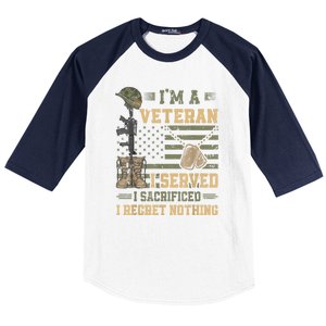 Veteran Day Patriotic Im Veteran I Served Sacrificed Regret Nothing Gift Baseball Sleeve Shirt