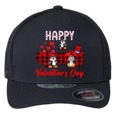 Valentine's Day Pickup Truck Carrying Hearts And Penguins Gift Flexfit Unipanel Trucker Cap