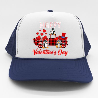 Valentine's Day Pickup Truck Carrying Hearts And Penguins Gift Trucker Hat