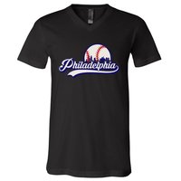 Vintage Distressed P.Hilly Baseball Lovers P.Hilly Cityscape V-Neck T-Shirt