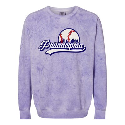 Vintage Distressed Philly Baseball Lovers Philly Cityscape Colorblast Crewneck Sweatshirt