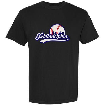 Vintage Distressed Philly Baseball Lovers Philly Cityscape Garment-Dyed Heavyweight T-Shirt