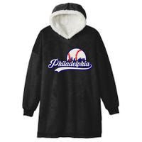 Vintage Distressed Philly Baseball Lovers Philly Cityscape Hooded Wearable Blanket