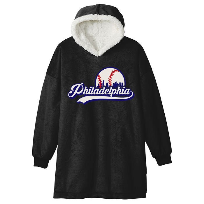 Vintage Distressed Philly Baseball Lovers Philly Cityscape Hooded Wearable Blanket