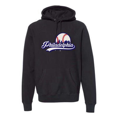 Vintage Distressed Philly Baseball Lovers Philly Cityscape Premium Hoodie