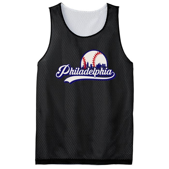 Vintage Distressed Philly Baseball Lovers Philly Cityscape Mesh Reversible Basketball Jersey Tank