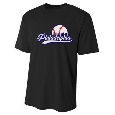 Vintage Distressed Philly Baseball Lovers Philly Cityscape Performance Sprint T-Shirt