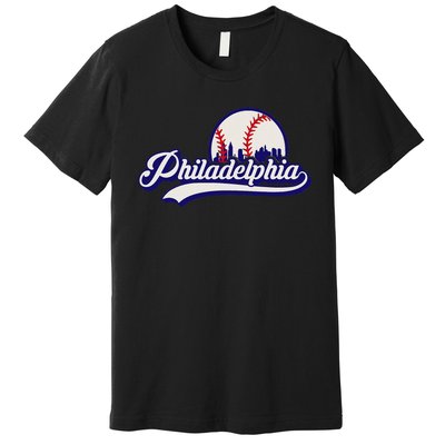 Vintage Distressed Philly Baseball Lovers Philly Cityscape Premium T-Shirt