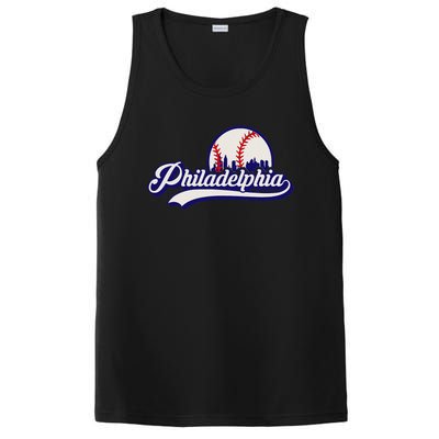 Vintage Distressed Philly Baseball Lovers Philly Cityscape PosiCharge Competitor Tank