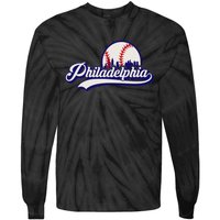 Vintage Distressed Philly Baseball Lovers Philly Cityscape Tie-Dye Long Sleeve Shirt