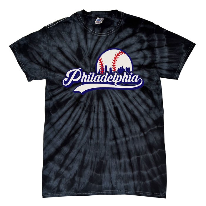 Vintage Distressed Philly Baseball Lovers Philly Cityscape Tie-Dye T-Shirt