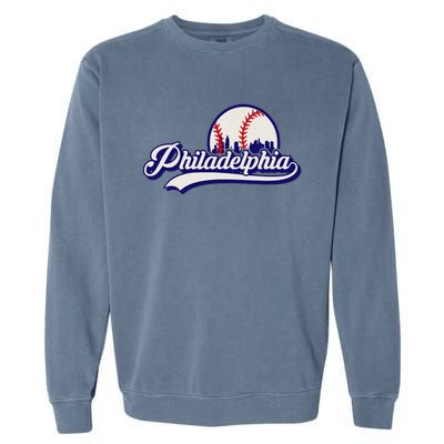 Vintage Distressed Philly Baseball Lovers Philly Cityscape Garment-Dyed Sweatshirt