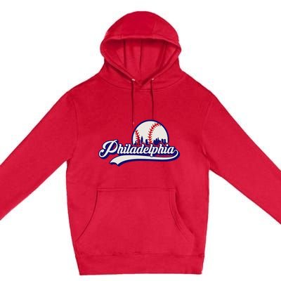 Vintage Distressed Philly Baseball Lovers Philly Cityscape Premium Pullover Hoodie