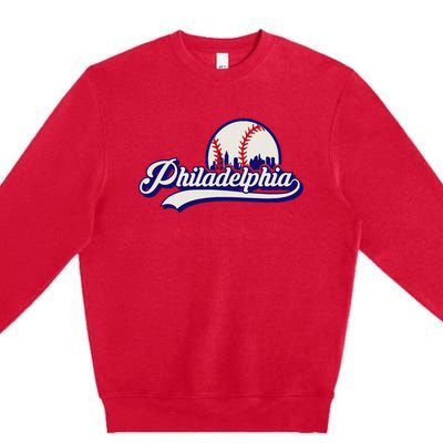 Vintage Distressed Philly Baseball Lovers Philly Cityscape Premium Crewneck Sweatshirt