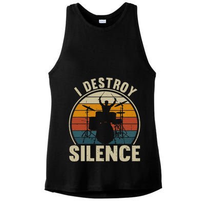 Vintage Drums Player I Destroy Silence Drummer Ladies PosiCharge Tri-Blend Wicking Tank