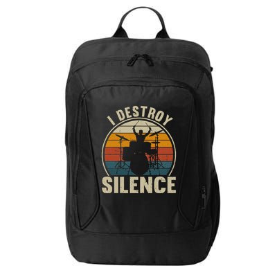 Vintage Drums Player I Destroy Silence Drummer City Backpack