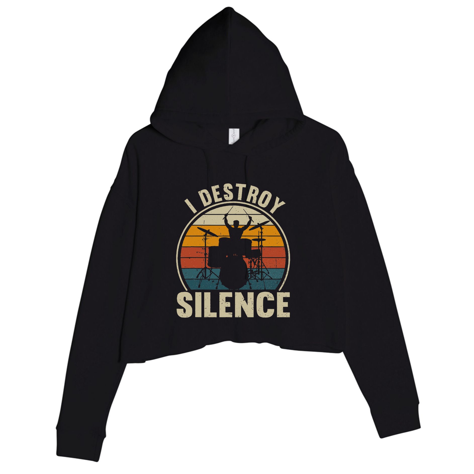 Vintage Drums Player I Destroy Silence Drummer Crop Fleece Hoodie