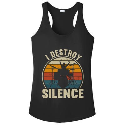 Vintage Drums Player I Destroy Silence Drummer Ladies PosiCharge Competitor Racerback Tank