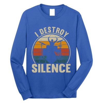 Vintage Drums Player I Destroy Silence Drummer Long Sleeve Shirt