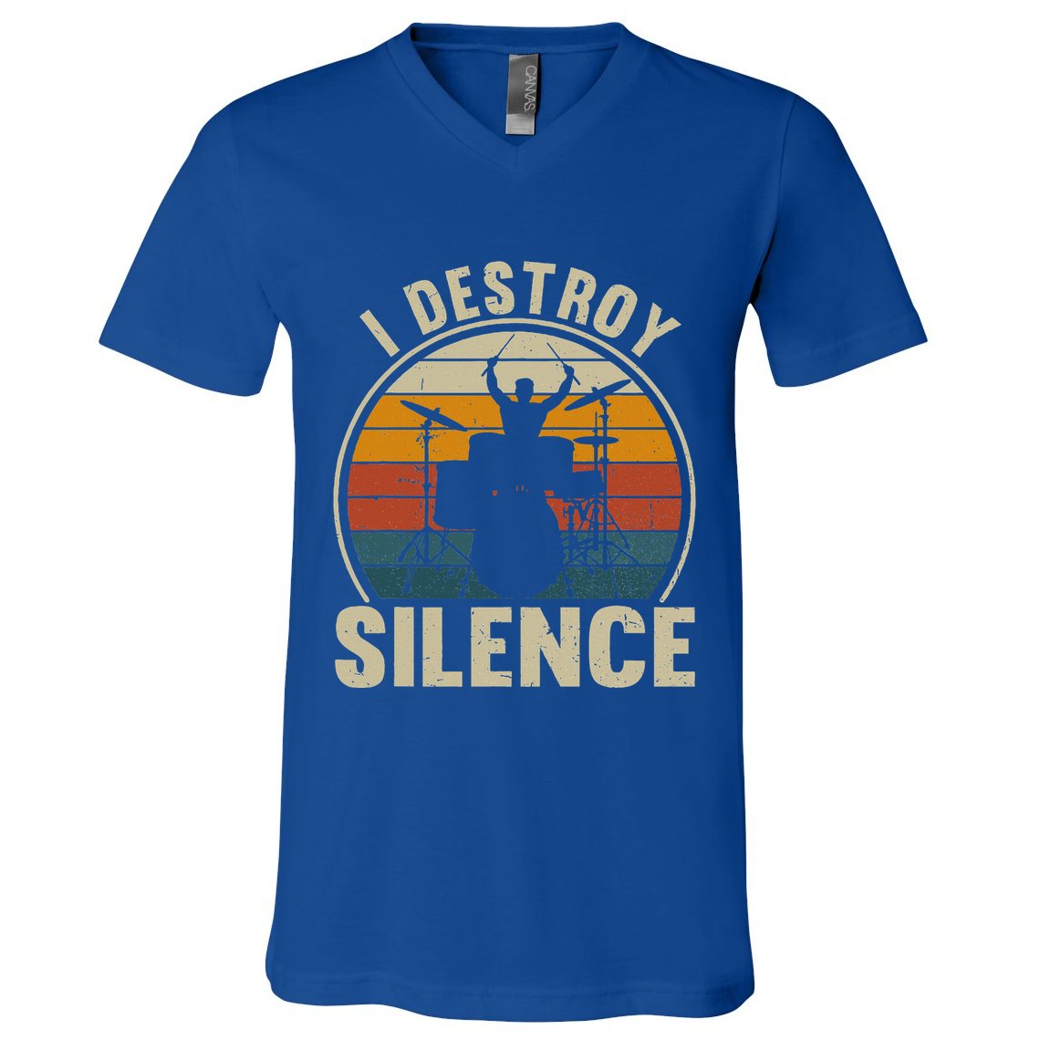 Vintage Drums Player I Destroy Silence Drummer V-Neck T-Shirt