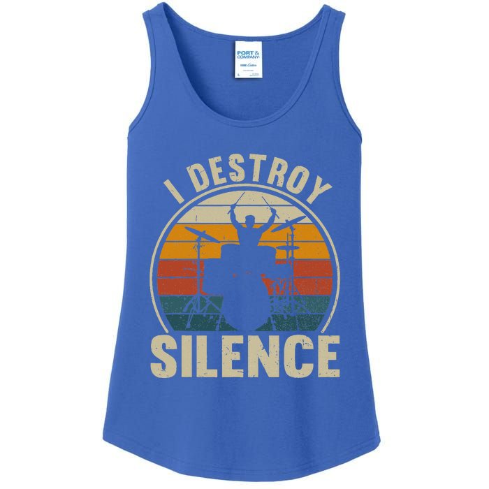 Vintage Drums Player I Destroy Silence Drummer Ladies Essential Tank