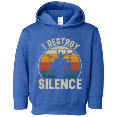 Vintage Drums Player I Destroy Silence Drummer Toddler Hoodie