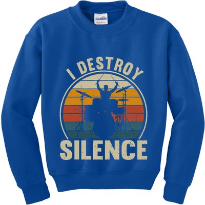Vintage Drums Player I Destroy Silence Drummer Kids Sweatshirt