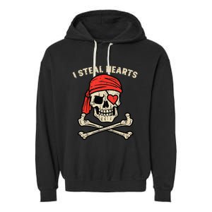 Valentines Day Pirate I Steal Hearts Cool Garment-Dyed Fleece Hoodie