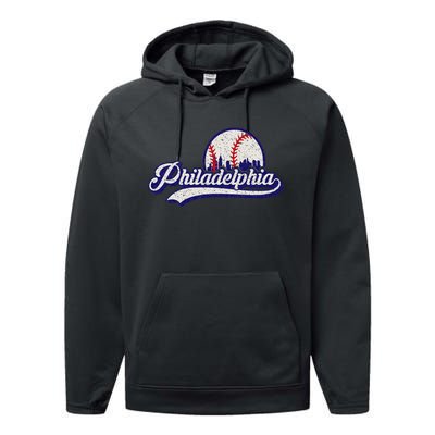 Vintage Distressed Philadelphia Baseball Lovers Performance Fleece Hoodie