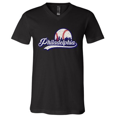 Vintage Distressed Philadelphia Baseball Lovers V-Neck T-Shirt