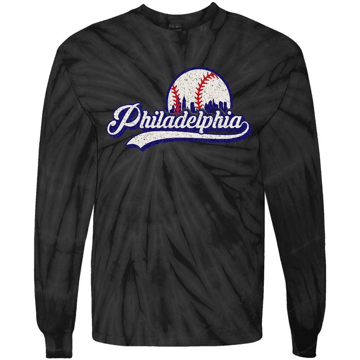 Vintage Distressed Philadelphia Baseball Lovers Tie-Dye Long Sleeve Shirt