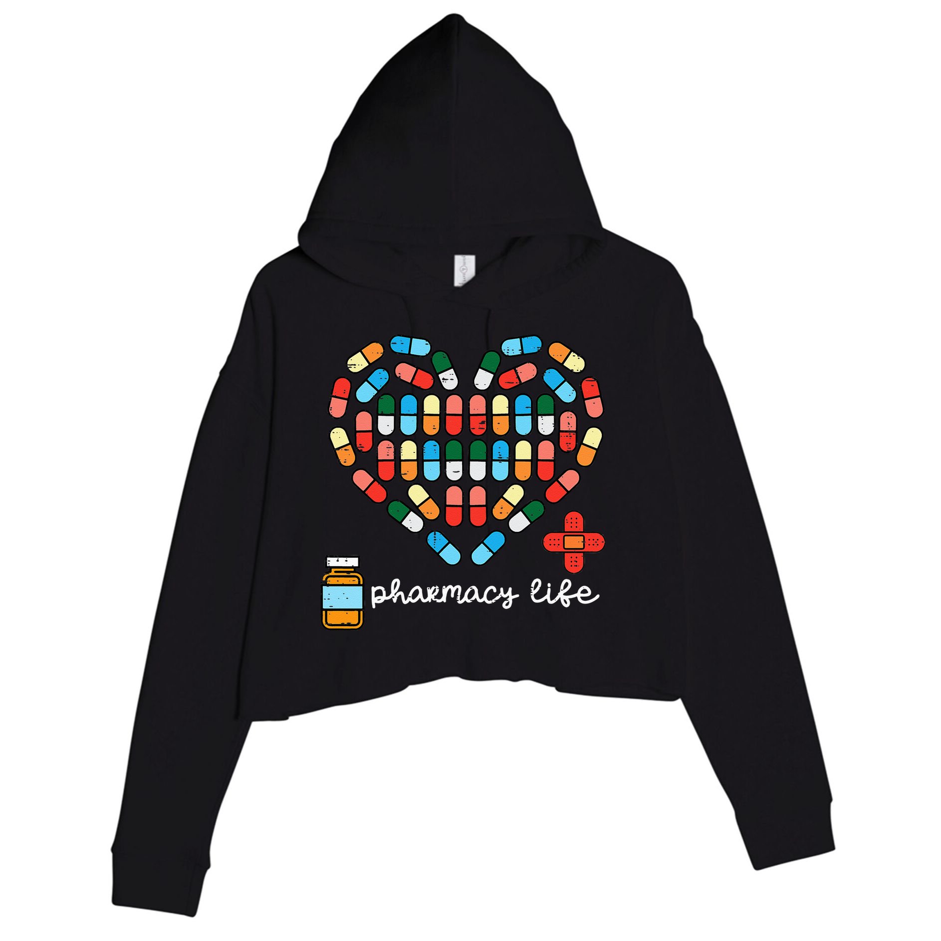 Valentines Day Pharmacy Life Pill Heart Pharmacist Crop Fleece Hoodie