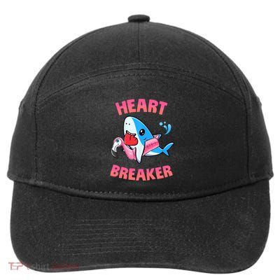 Valentines Day Pool Party Shark Heart Breaker Funny Funny Gift 7-Panel Snapback Hat