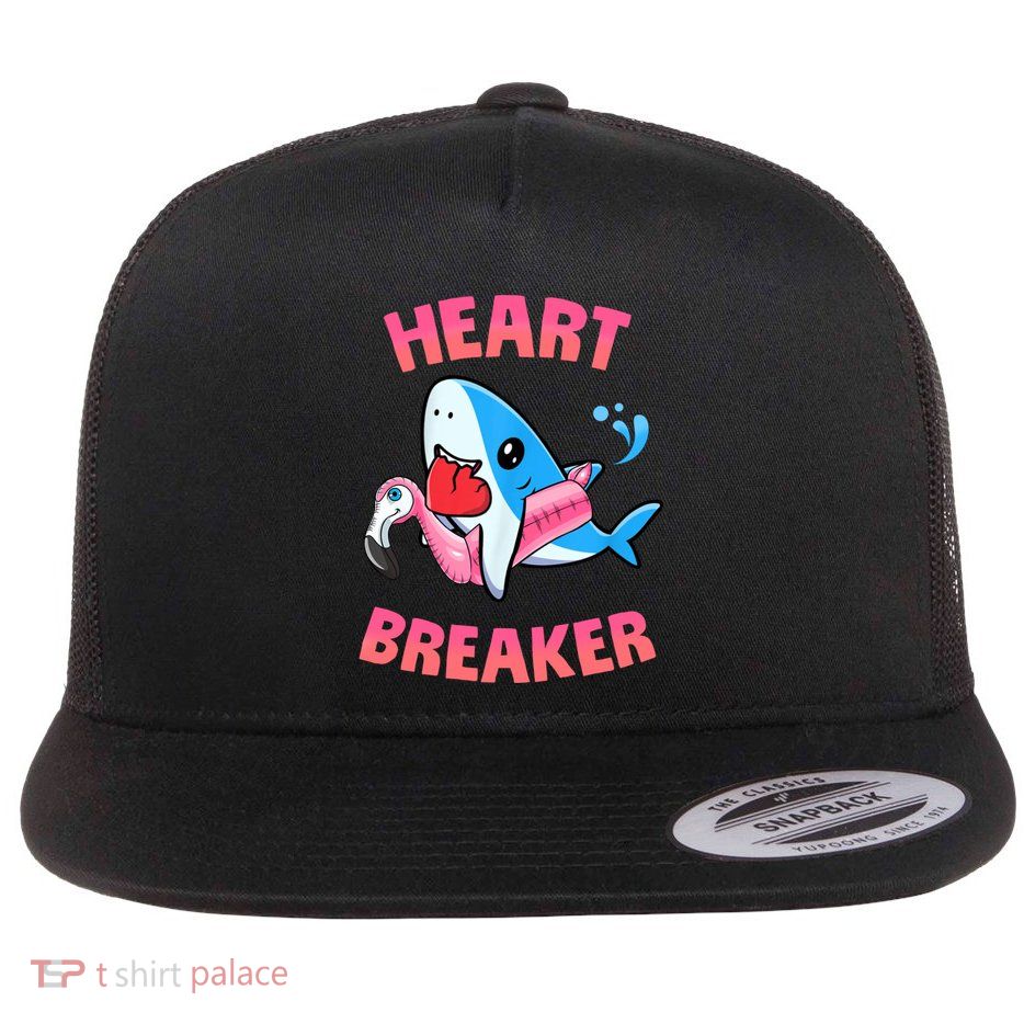 Valentines Day Pool Party Shark Heart Breaker Funny Funny Gift Flatbill Hat
