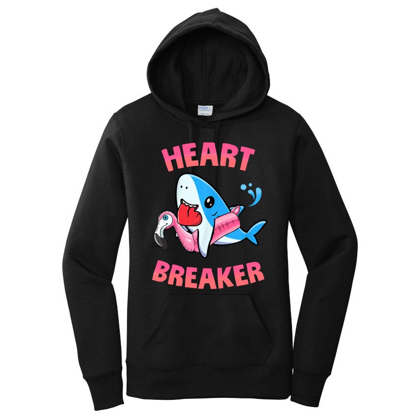Valentines Day Pool Party Shark Heart Breaker Funny Funny Gift Women's Pullover Hoodie