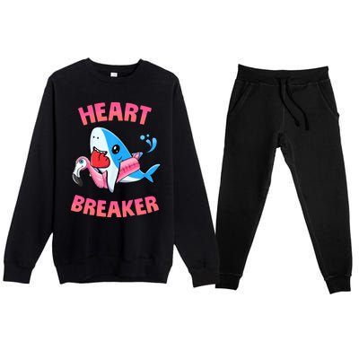 Valentines Day Pool Party Shark Heart Breaker Funny Funny Gift Premium Crewneck Sweatsuit Set