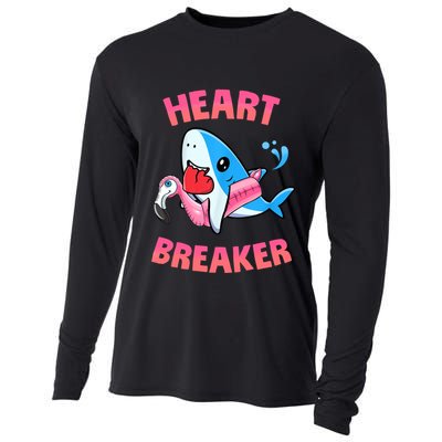 Valentines Day Pool Party Shark Heart Breaker Funny Funny Gift Cooling Performance Long Sleeve Crew