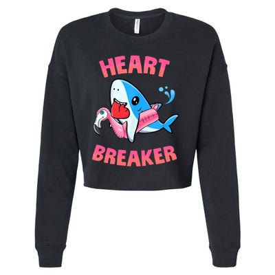 Valentines Day Pool Party Shark Heart Breaker Funny Funny Gift Cropped Pullover Crew