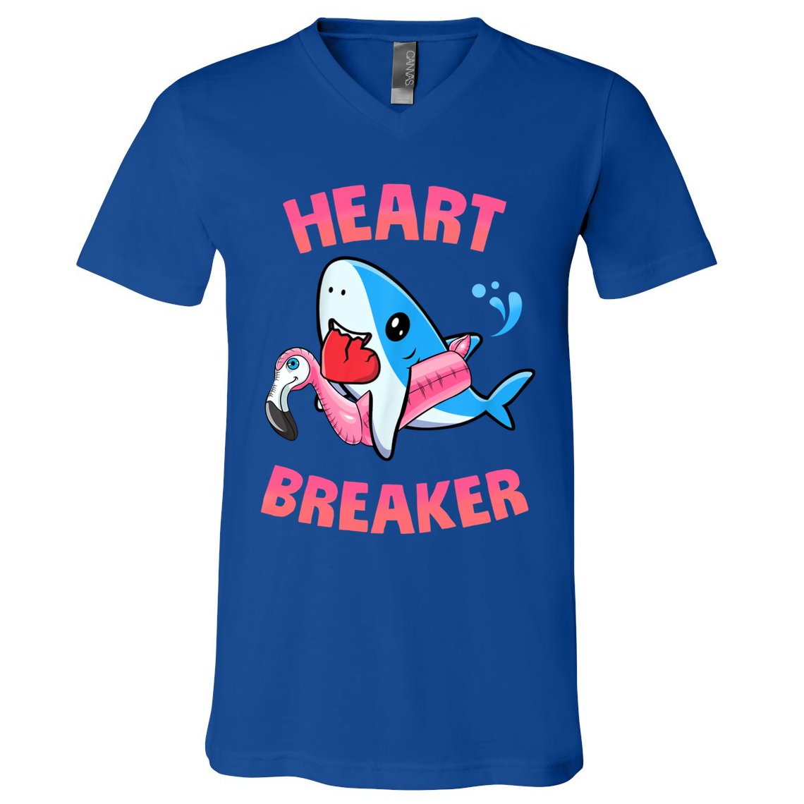 Valentines Day Pool Party Shark Heart Breaker Funny Funny Gift V-Neck T-Shirt