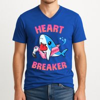 Valentines Day Pool Party Shark Heart Breaker Funny Funny Gift V-Neck T-Shirt