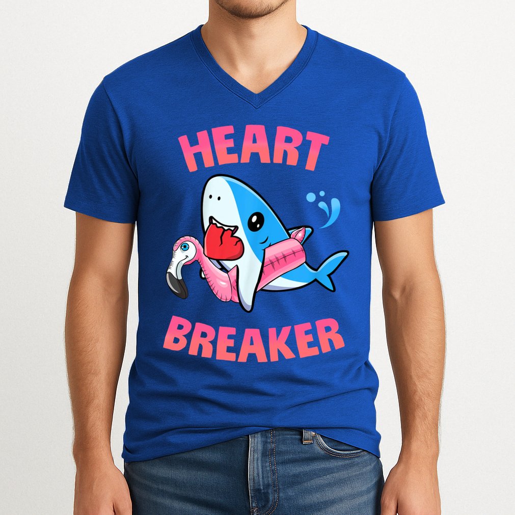 Valentines Day Pool Party Shark Heart Breaker Funny Funny Gift V-Neck T-Shirt