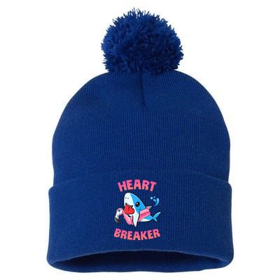 Valentines Day Pool Party Shark Heart Breaker Funny Funny Gift Pom Pom 12in Knit Beanie