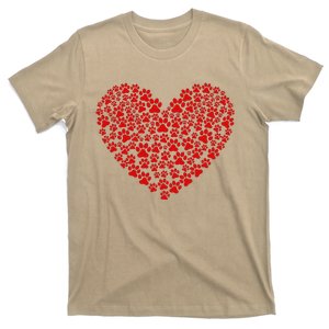 Valentines Day Paw Heart Prints Dog Cat Lovers Red Love Pet T-Shirt