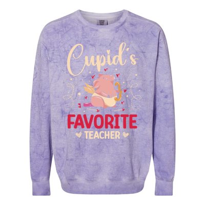 Valentine's Day Pig Lover Funny Cupid's Favorite Teacher Gift Colorblast Crewneck Sweatshirt